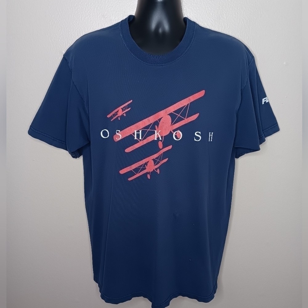 Vintage 90s Oshkosh Airplane Pilot Flying Large T-shirt Navy Flying Tee FOTL